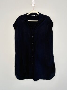 Uniqlo Navy Button-Up Sleeveless Dress Medium Breezy Summer Minimalist